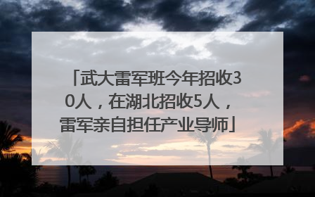武大雷军班今年招收30人，在湖北招收5人，雷军亲自担任产业导师